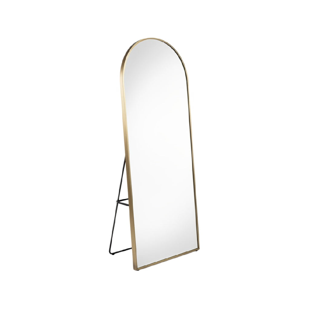 Elegant Arched Floor Mirror with Gold Frame and Stand